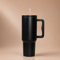 YUFUFUL SipAura™ Insulated Travel Tumbler with Handle & Straw | Midnight Black | 1200ml
