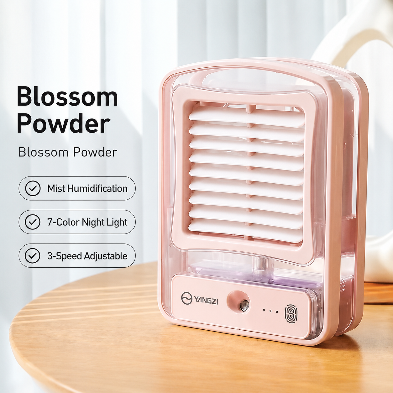 Portable Mini Air Cooler Fan with Nano Mist Humidifier | 3-Speed Cooling | 7-Color LED Night Light | USB Type-C Rechargeable Personal Desk Cooler for Home, Office & Travel