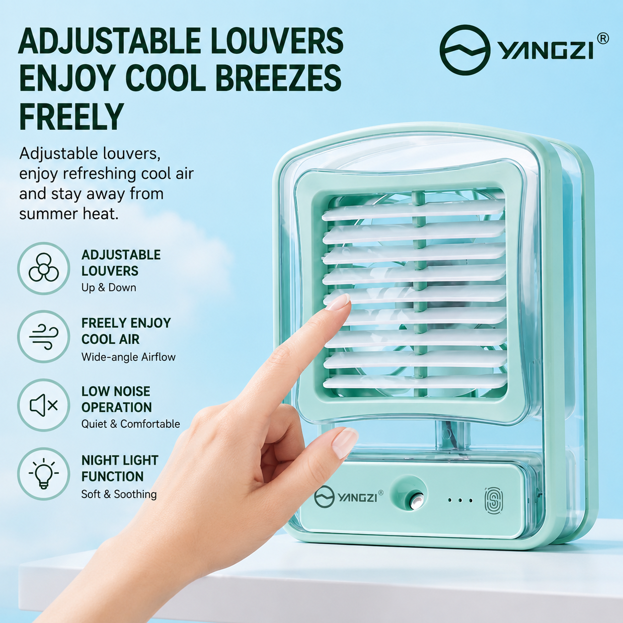 Portable Mini Air Cooler Fan with Nano Mist Humidifier | 3-Speed Cooling | 7-Color LED Night Light | USB Type-C Rechargeable Personal Desk Cooler for Home, Office & Travel