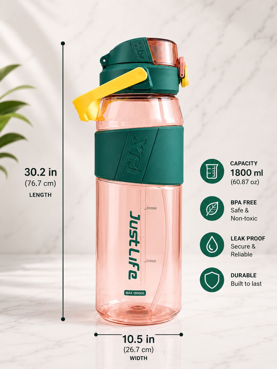 YUFUFUL Sports Sipper Water Bottle with Straw | Forest | BPA Free Tritan Bottle | Leakproof Flip Top Lid | Office, School & Gym | 1800ml- YUFUFUL