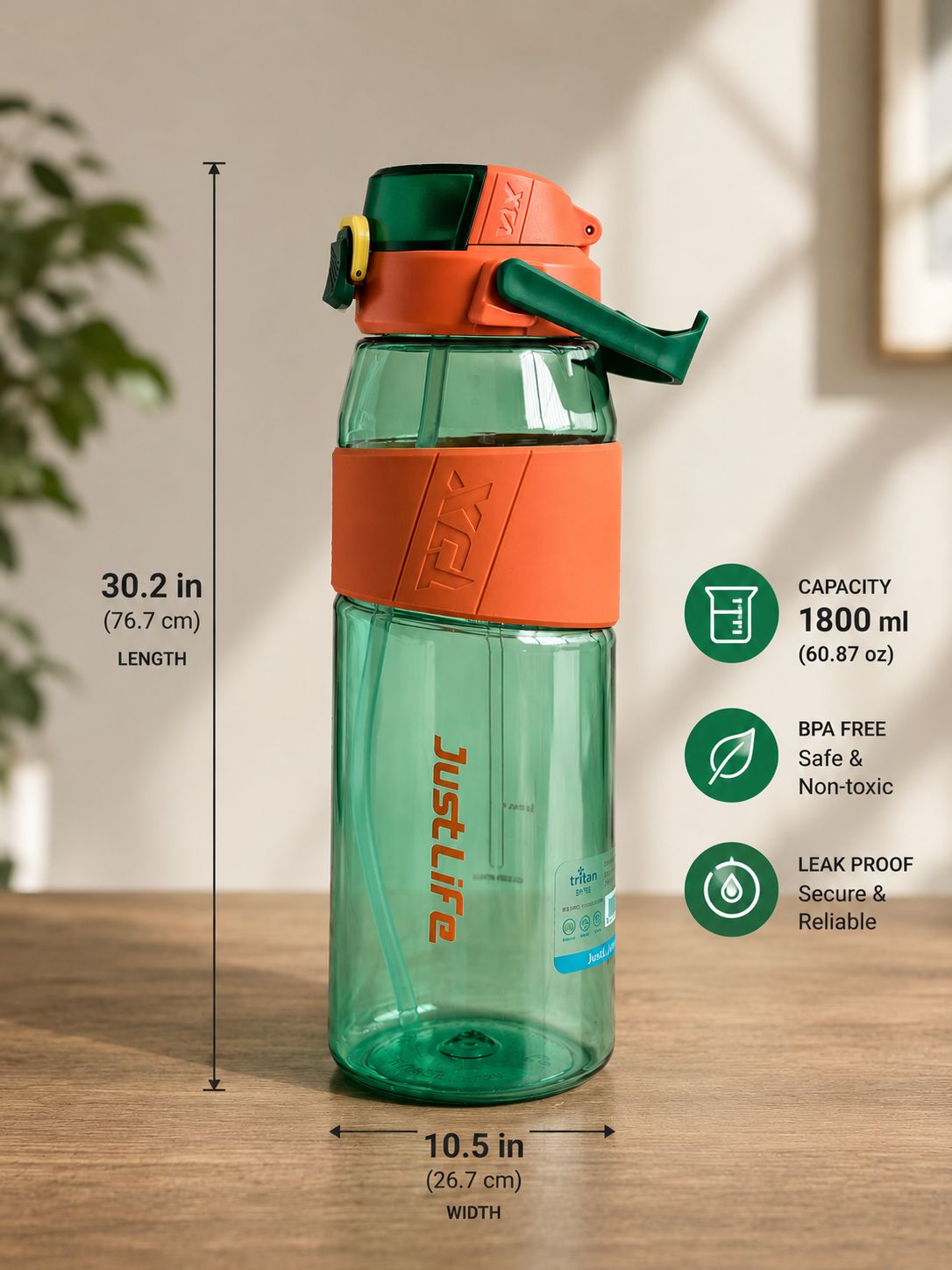 YUFUFUL Sports Sipper Water Bottle with Straw | Safari | BPA Free Tritan Bottle | Leakproof Flip Top Lid | Office, School & Gym | 1800ml- YUFUFUL