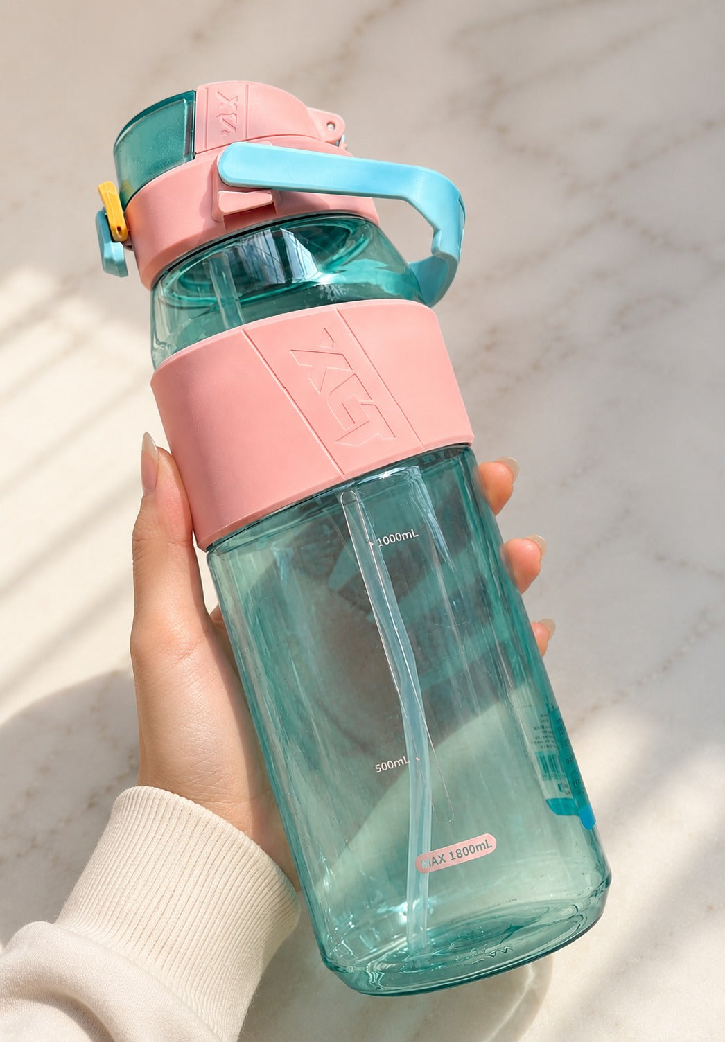 YUFUFUL Sports Sipper Water Bottle with Straw |Bubblegum| BPA Free Tritan Bottle | Leakproof Flip Top Lid | Office, School & Gym | 1800ml- YUFUFUL