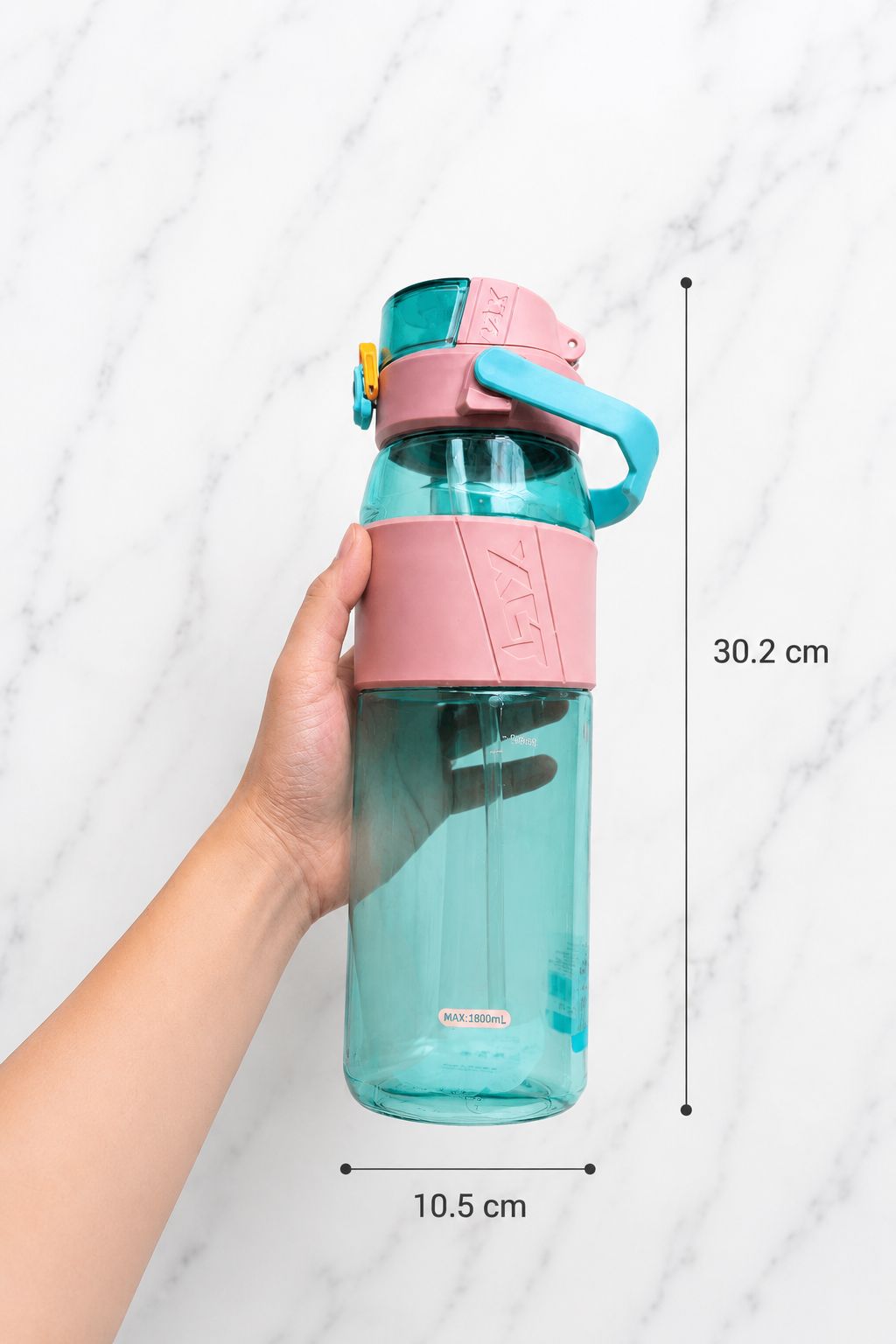 YUFUFUL Sports Sipper Water Bottle with Straw |Bubblegum| BPA Free Tritan Bottle | Leakproof Flip Top Lid | Office, School & Gym | 1800ml- YUFUFUL