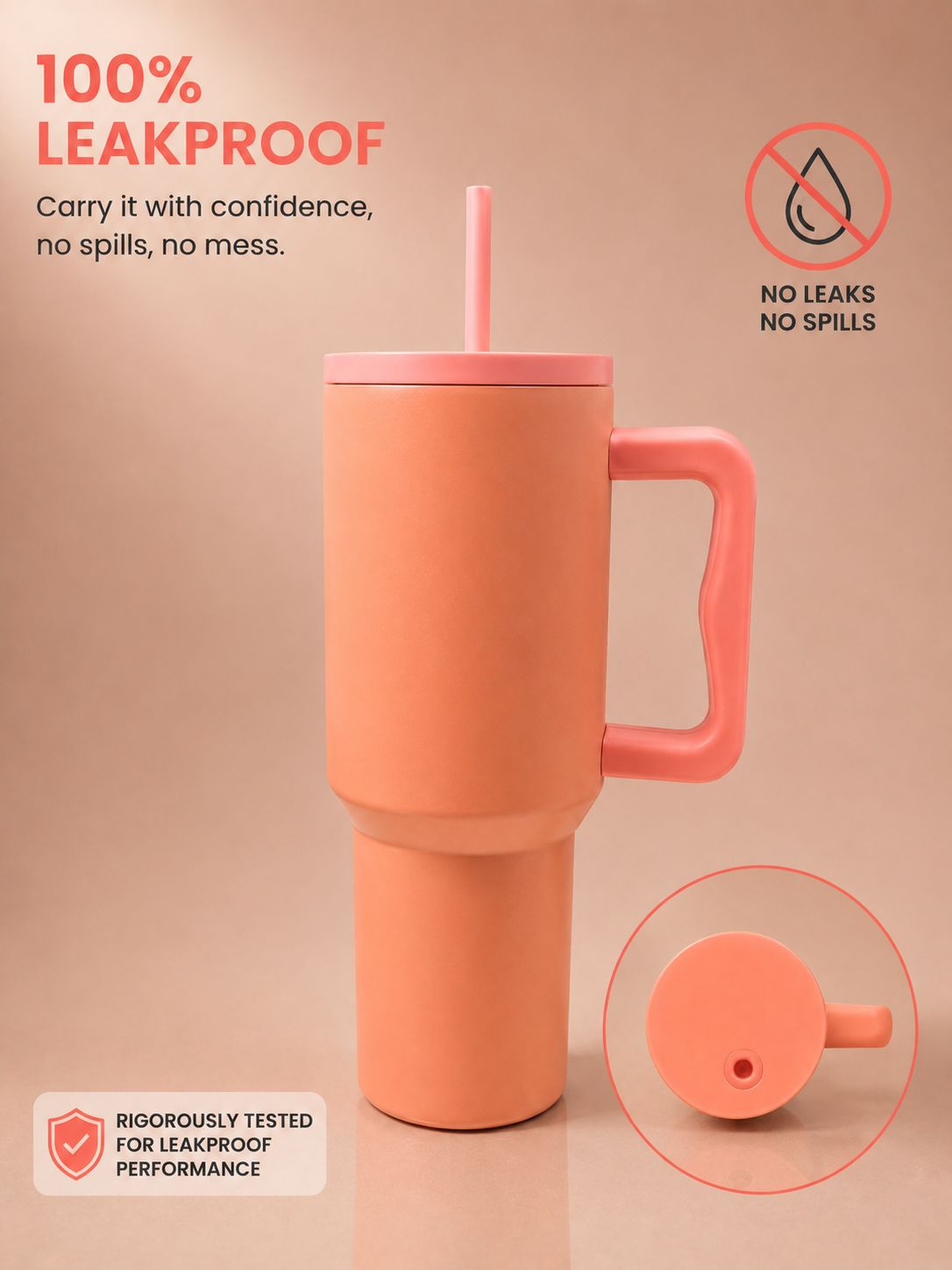 YUFUFUL SipAura™ Insulated Travel Tumbler with Handle & Straw | Peach Sorbet | 1200ml