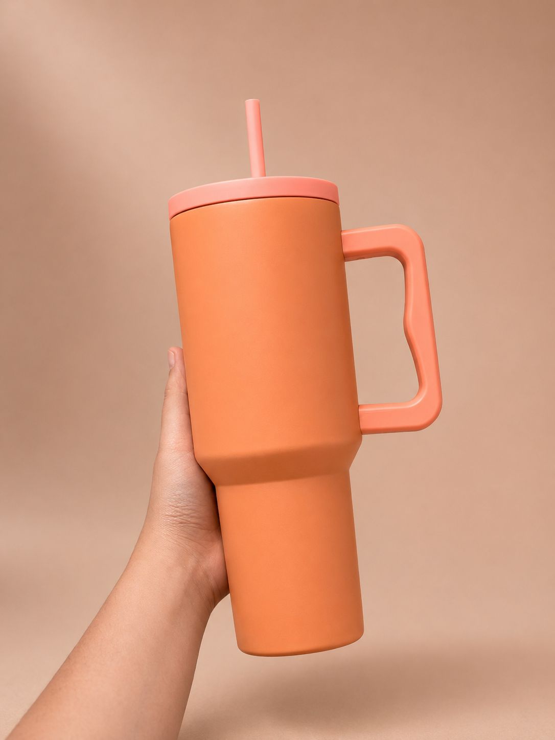 YUFUFUL SipAura™ Insulated Travel Tumbler with Handle & Straw | Peach Sorbet | 1200ml