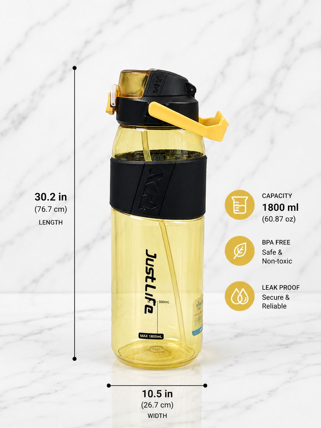 YUFUFUL Sports Sipper Water Bottle with Straw |Tiger | BPA Free Tritan Bottle | Leakproof Flip Top Lid | Office, School & Gym | 1800ml- YUFUFUL