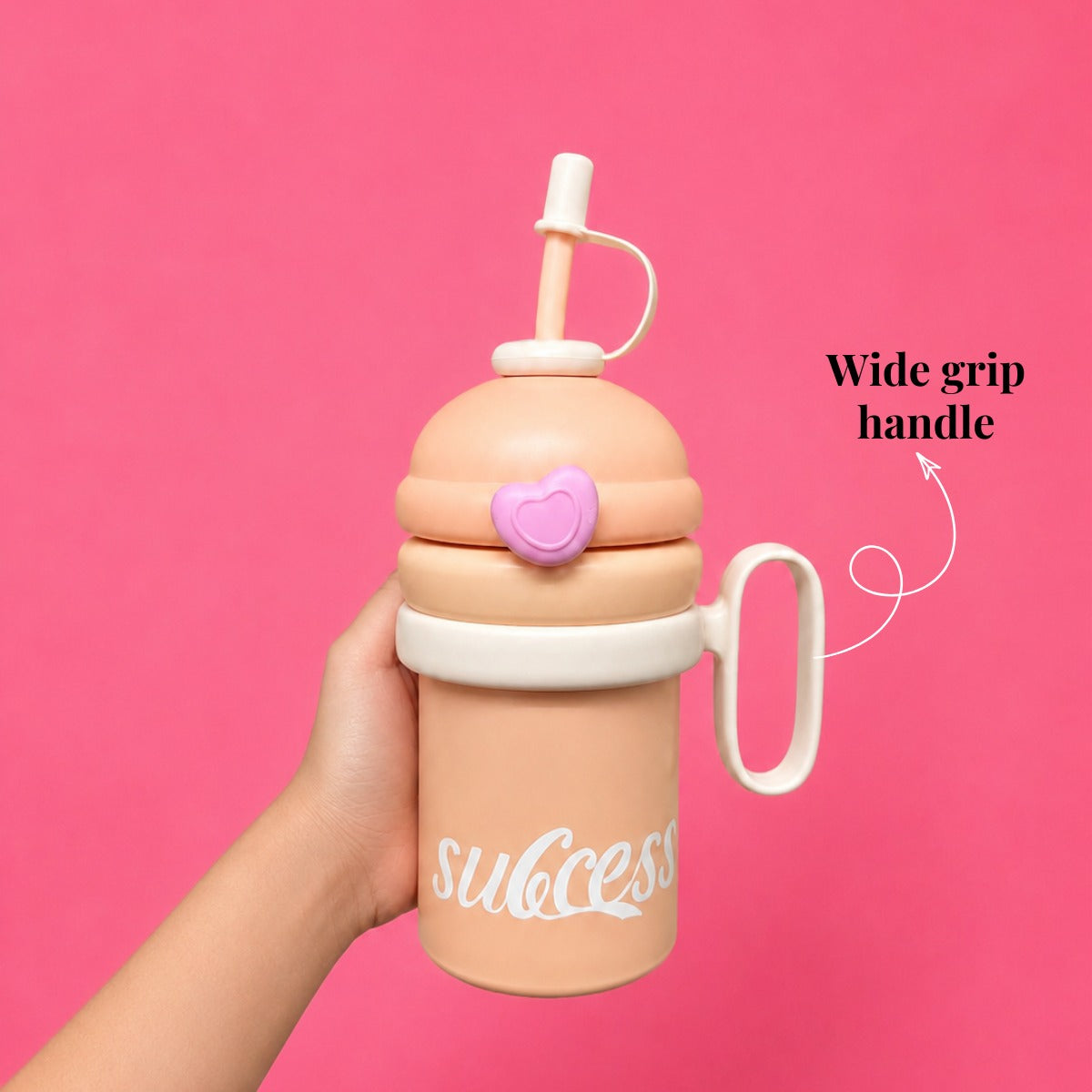 YUFUFUL SweetSip™ Insulated Kids Bottle with Straw & Handle | Peach Macaron | 700ml