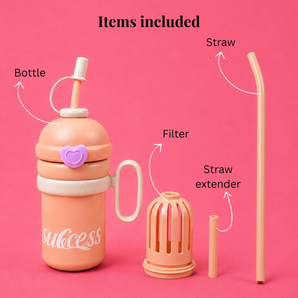 YUFUFUL SweetSip™ Insulated Kids Bottle with Straw & Handle | Peach Macaron | 700ml