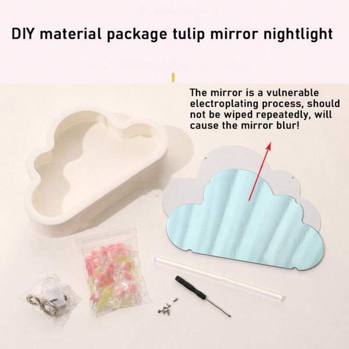 DIY Tulip Mirror Infinity Night Light Kit | Cloud-Shaped LED Tulip Flower Lamp | Handmade Decorative Mirror Lamp | Battery Powered Room Decor Gift - YUFUFUL