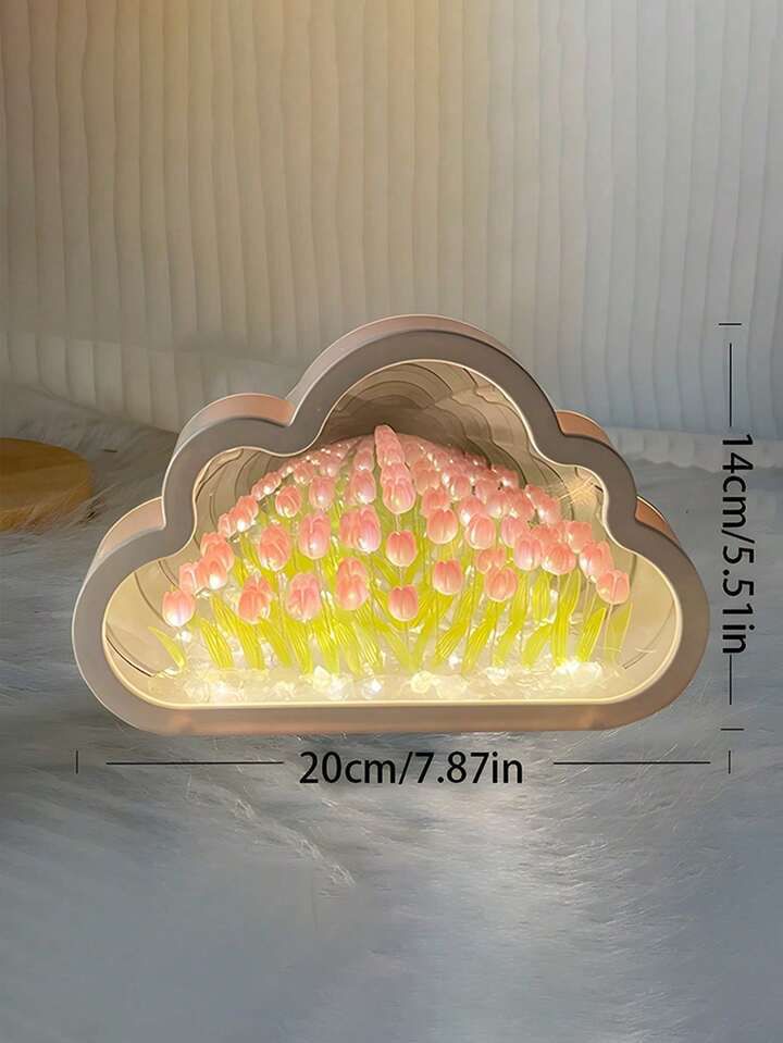 DIY Tulip Mirror Infinity Night Light Kit | Cloud-Shaped LED Tulip Flower Lamp | Handmade Decorative Mirror Lamp | Battery Powered Room Decor Gift - YUFUFUL