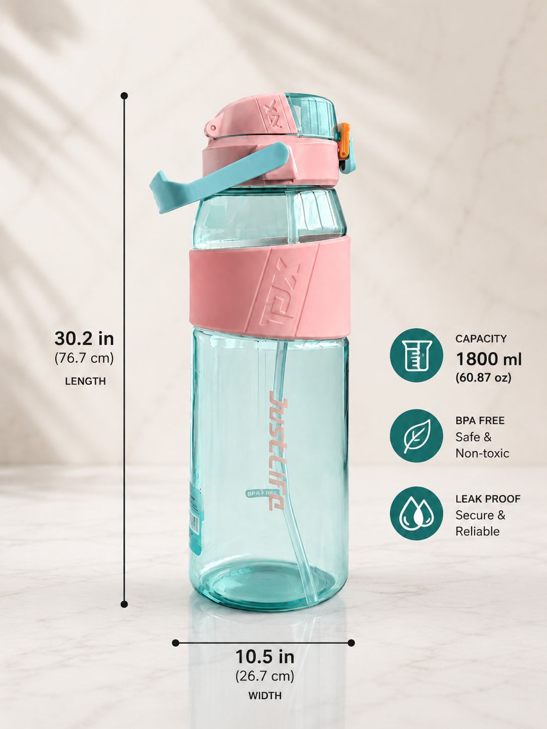 YUFUFUL Sports Sipper Water Bottle with Straw |Bubblegum| BPA Free Tritan Bottle | Leakproof Flip Top Lid | Office, School & Gym | 1800ml- YUFUFUL
