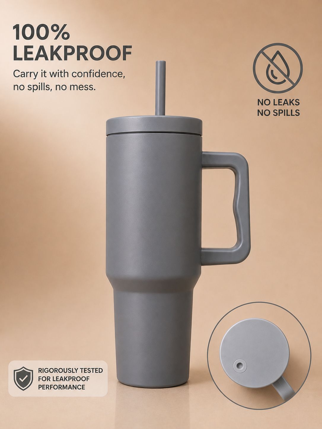 YUFUFUL SipAura™ Insulated Travel Tumbler with Handle & Straw | Storm Grey | 1200ml