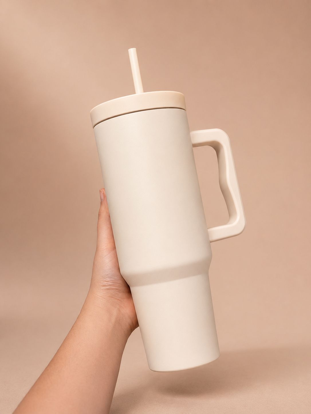 YUFUFUL SipAura™ Insulated Travel Tumbler with Handle & Straw | Ivory Mist | 1200ml