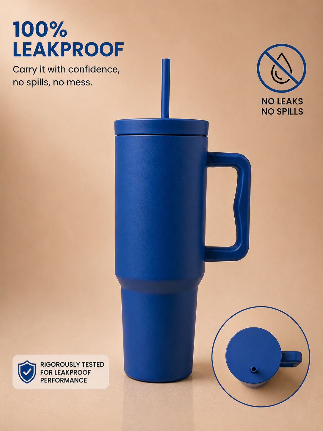 YUFUFUL SipAura™ Insulated Travel Tumbler with Handle & Straw | Arctic Blue | 1200ml