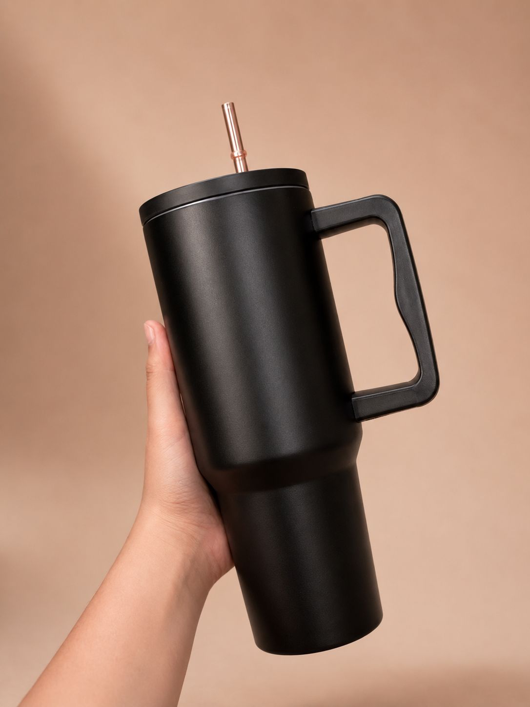 YUFUFUL SipAura™ Insulated Travel Tumbler with Handle & Straw | Midnight Black | 1200ml