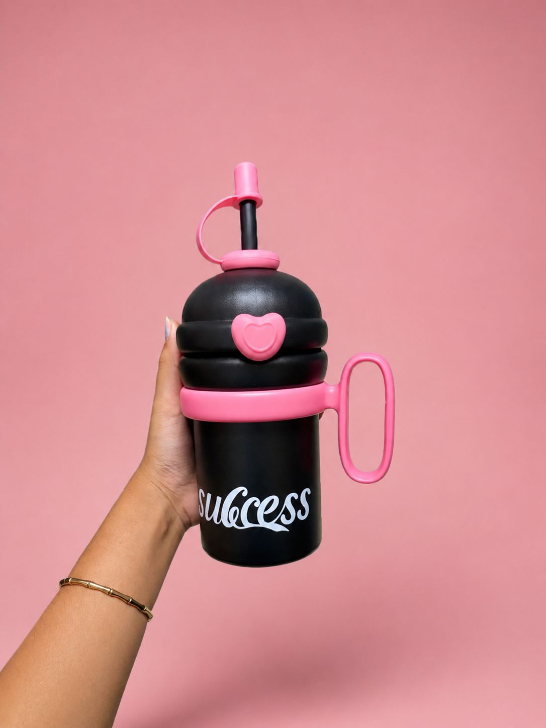 YUFUFUL SweetSip™ Insulated Kids Bottle with Straw & Handle | Black Rose | 700ml
