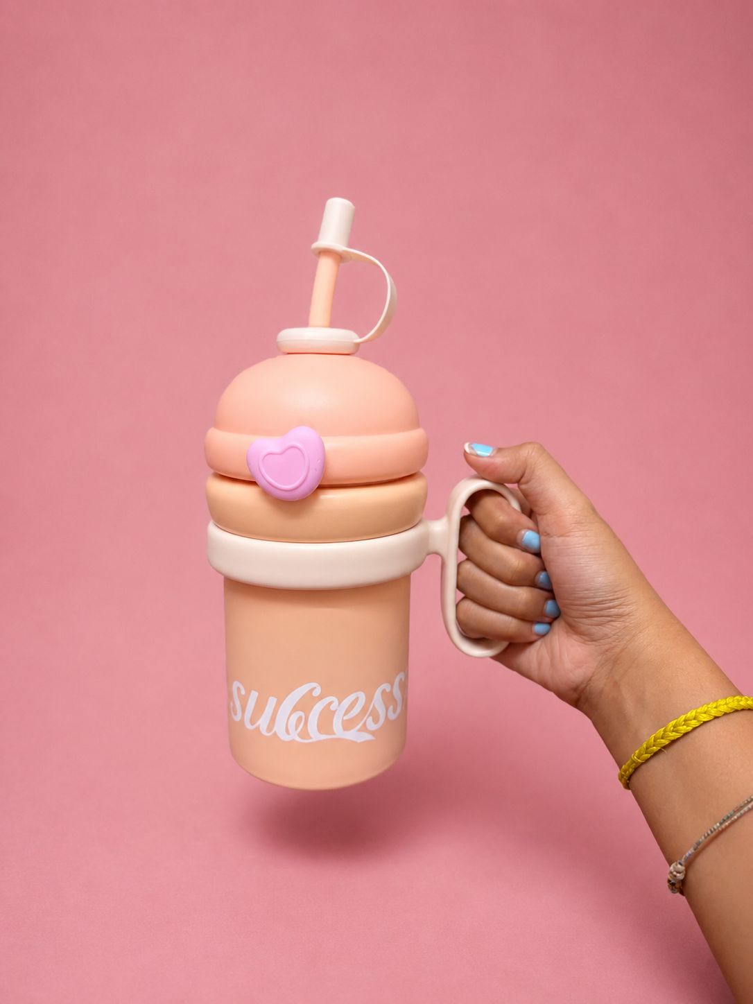 YUFUFUL SweetSip™ Insulated Kids Bottle with Straw & Handle | Peach Macaron | 700ml