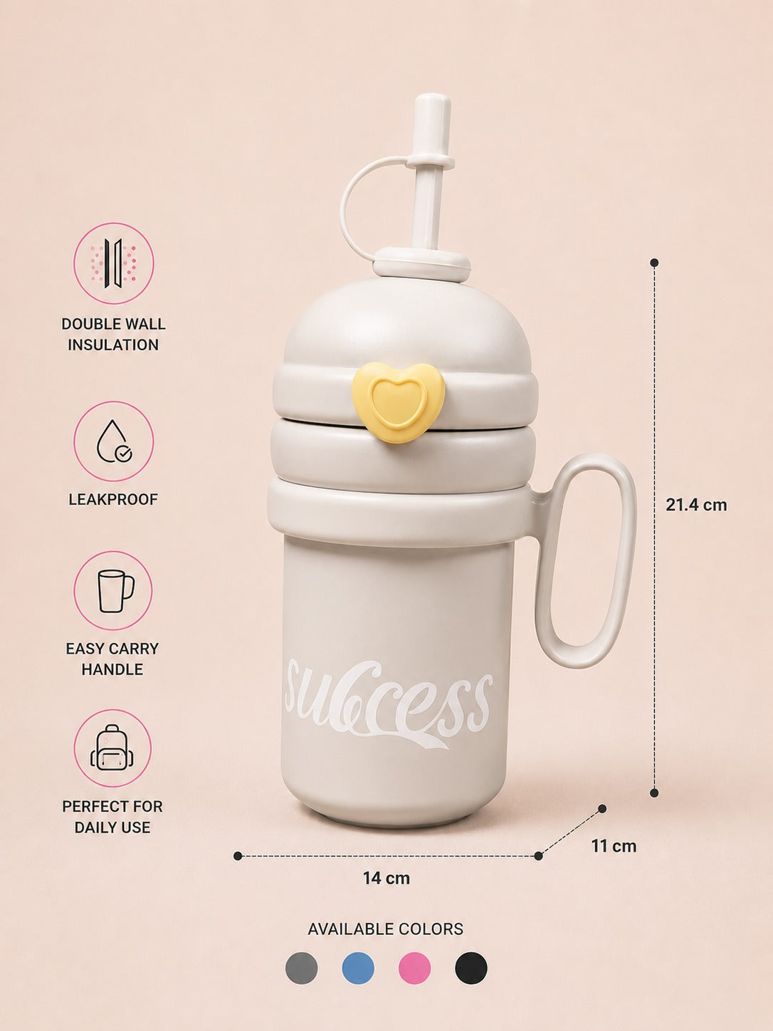 YUFUFUL SweetSip™ Insulated Kids Bottle with Straw & Handle | Storm Grey | 700ml