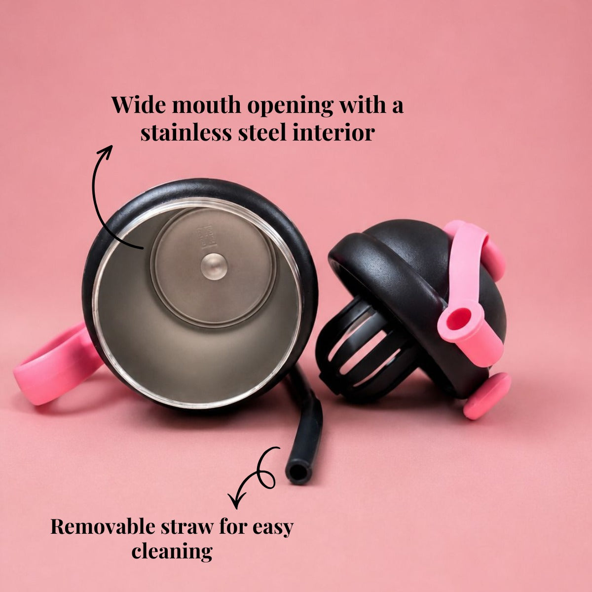 YUFUFUL SweetSip™ Insulated Kids Bottle with Straw & Handle | Black Rose | 700ml