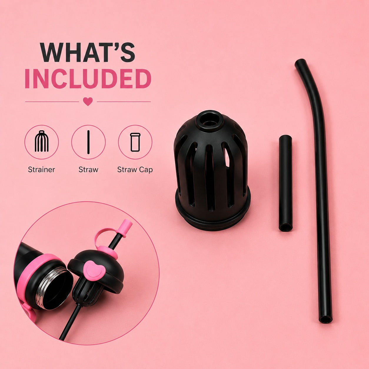 YUFUFUL SweetSip™ Insulated Kids Bottle with Straw & Handle | Black Rose | 700ml