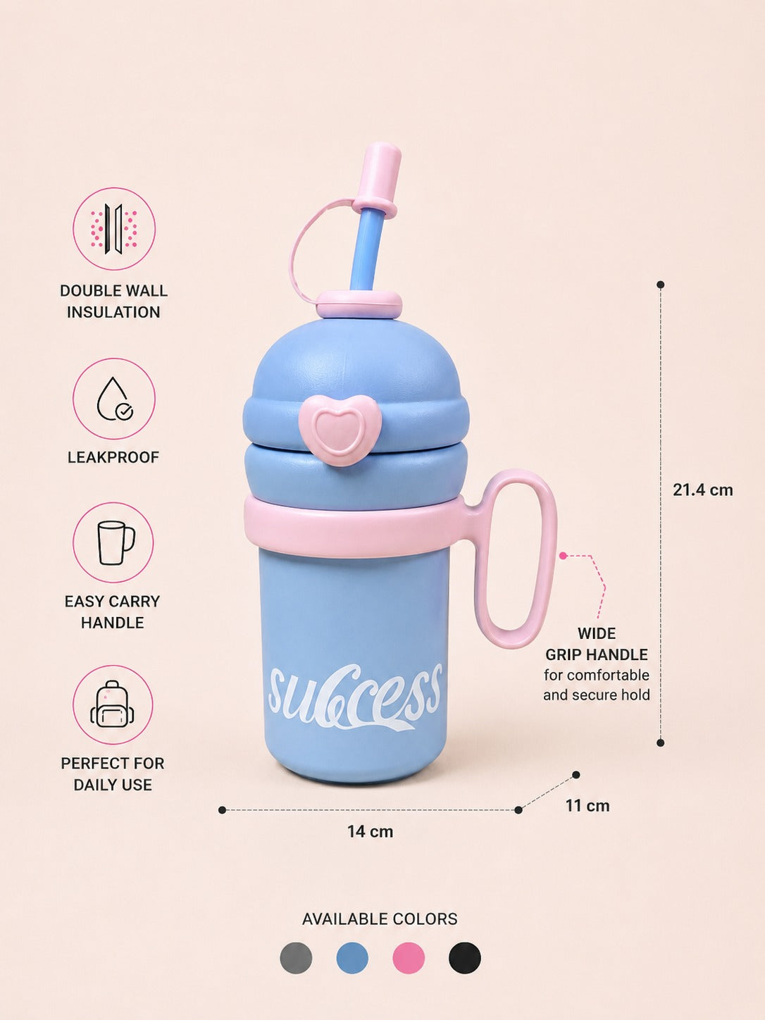 YUFUFUL SweetSip™ Insulated Kids Bottle with Straw & Handle | Cotton Candy | 700ml