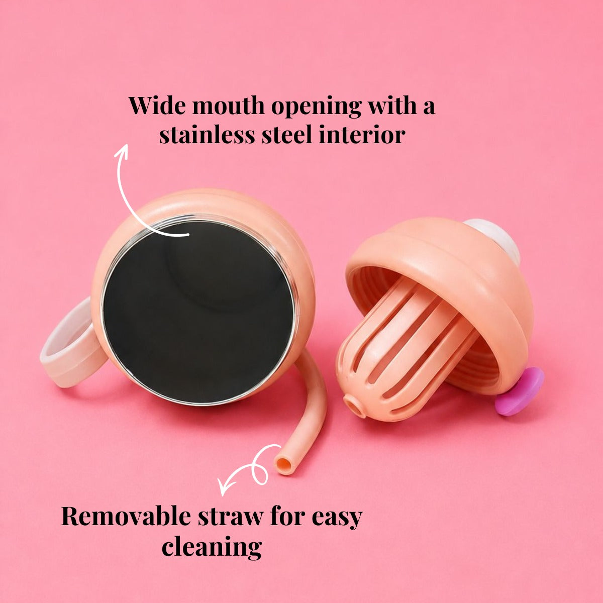 YUFUFUL SweetSip™ Insulated Kids Bottle with Straw & Handle | Peach Macaron | 700ml