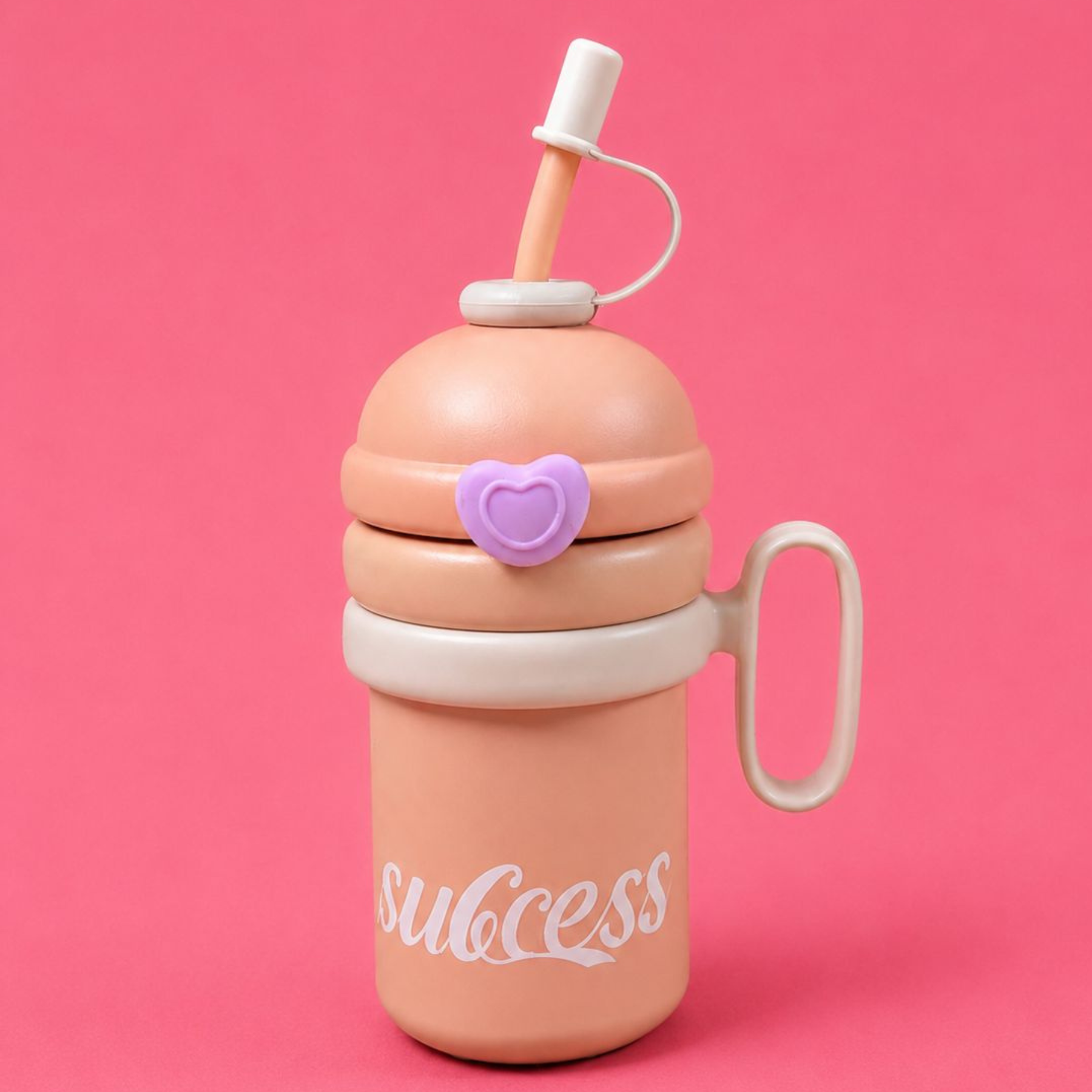 YUFUFUL SweetSip™ Insulated Kids Bottle with Straw & Handle | Peach Macaron | 700ml